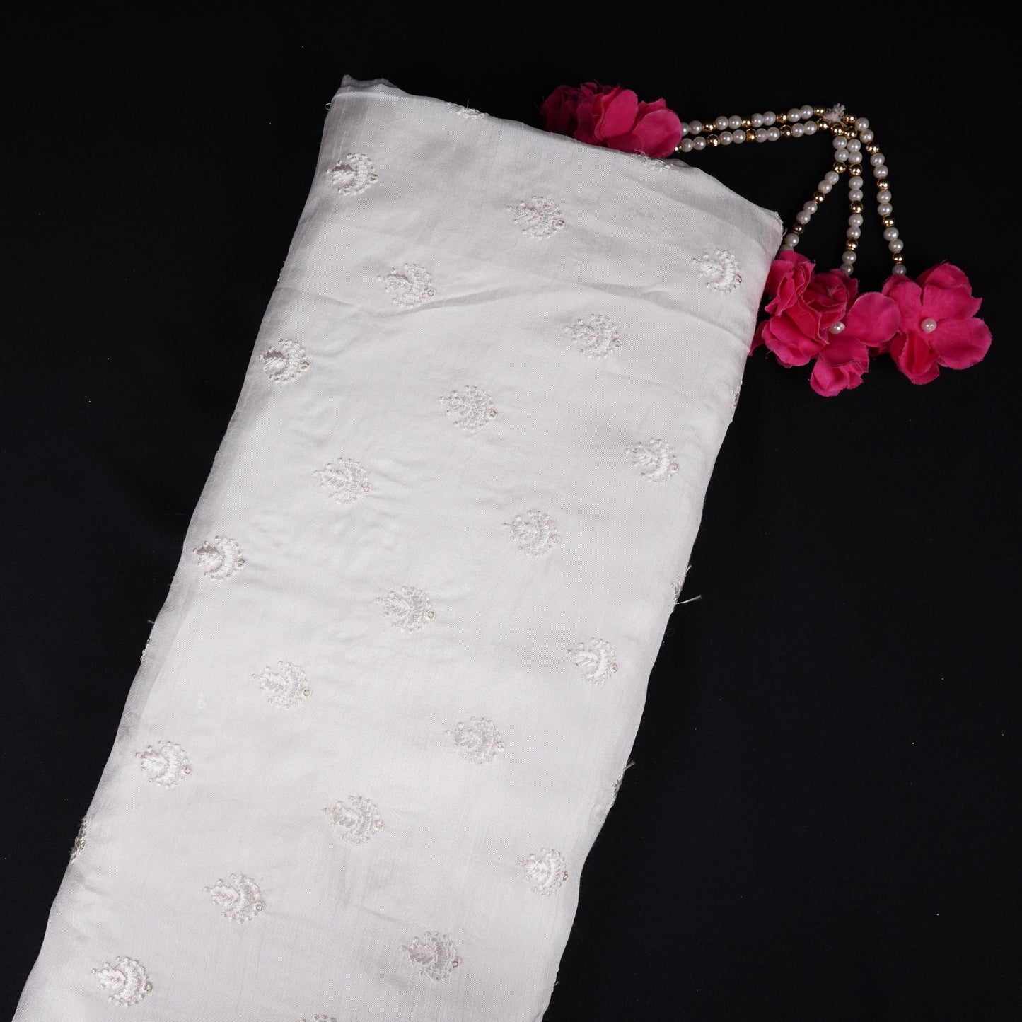 White Dyeable Buti embroidery Dola Silk Fabric VFS-31669