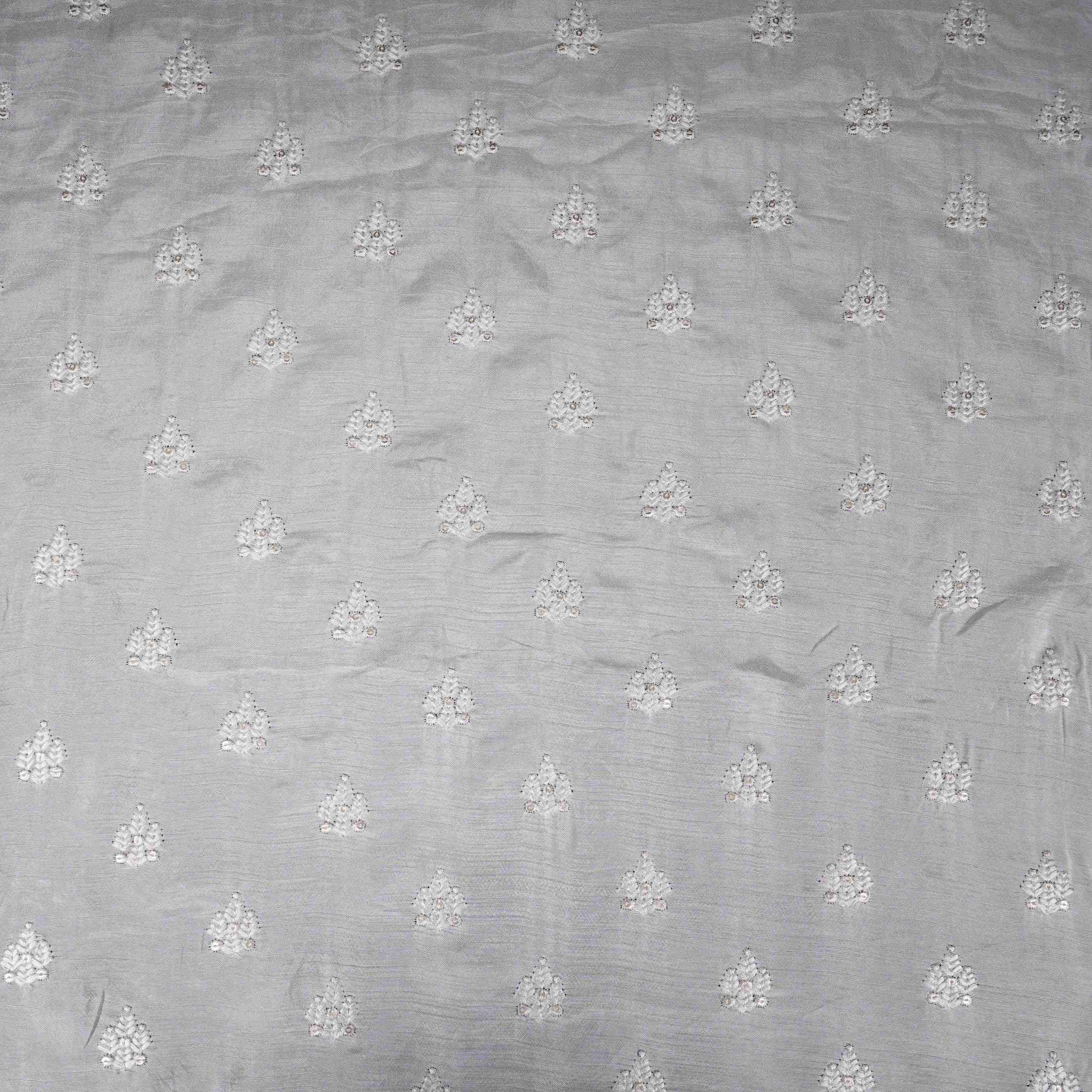 White Dyeable Buti embroidery Dola Silk Fabric VFS-31670 - TradeUNO
