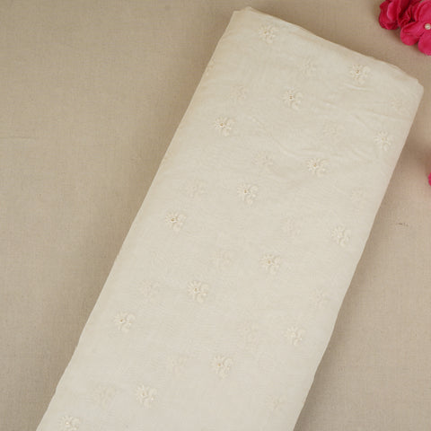 Cream Floral Embroidery Dyeable Chanderi Silk Fabric VI-30072