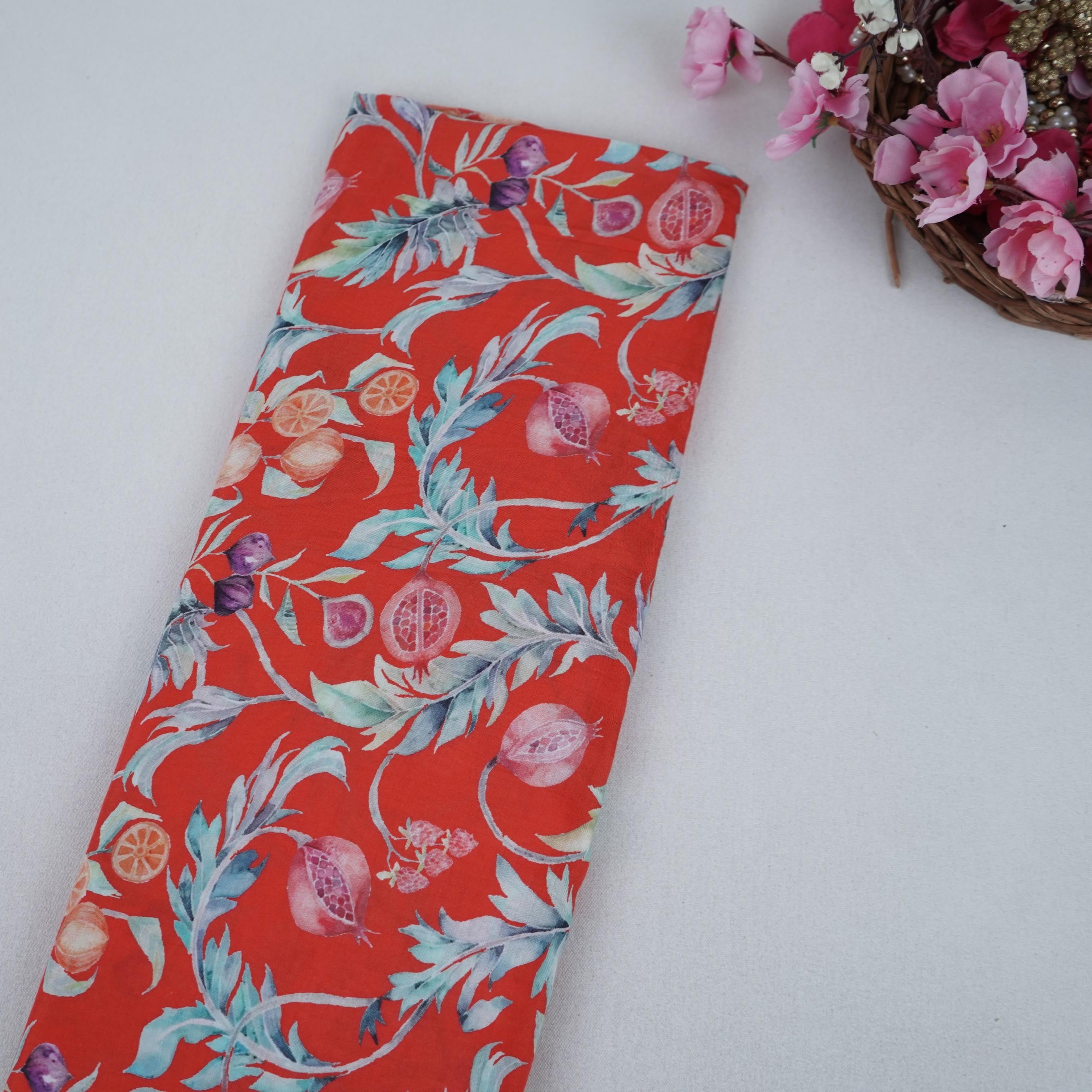 Red Tropical Print Muslin SSF-16193