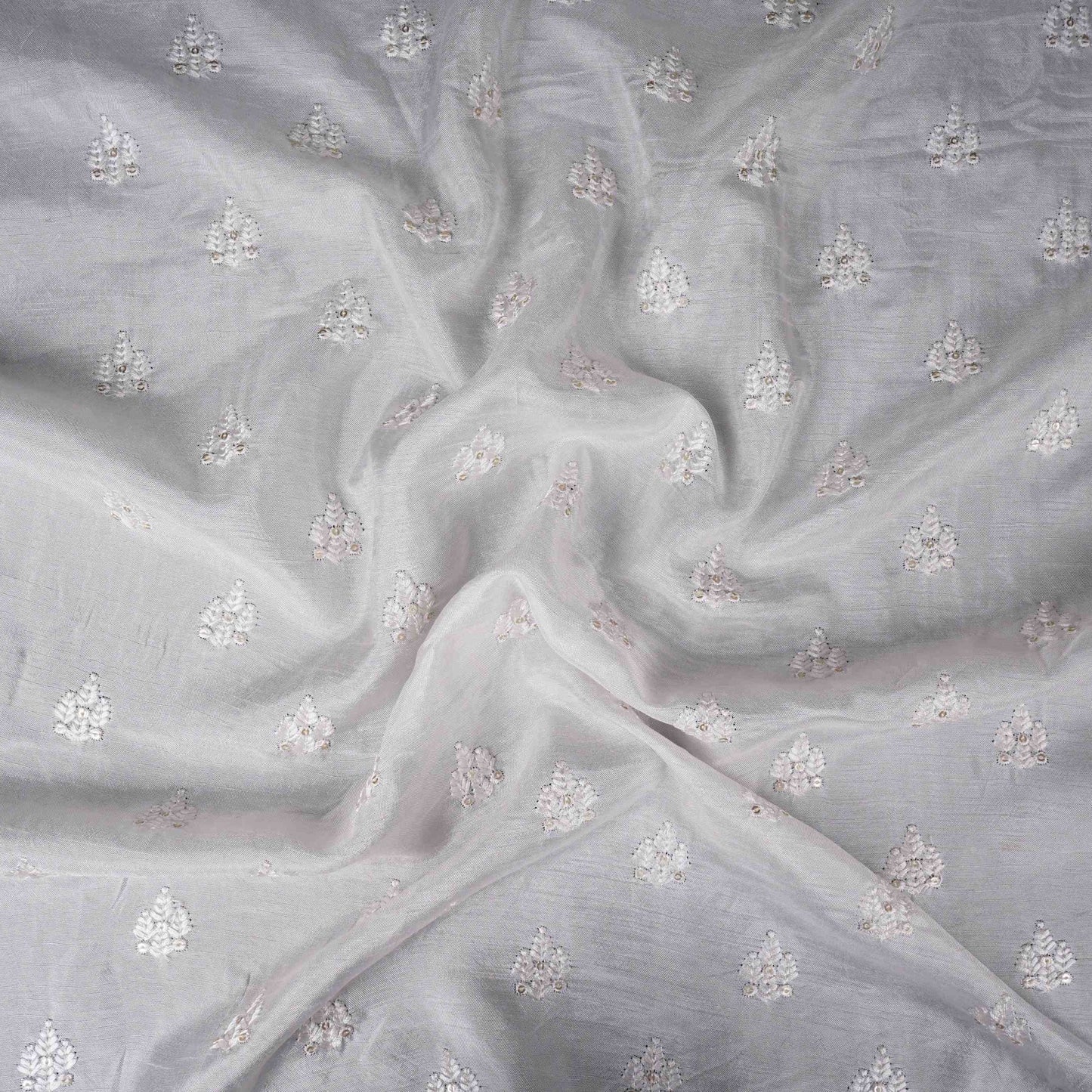 White Dyeable Buti embroidery Dola Silk Fabric VFS-31670