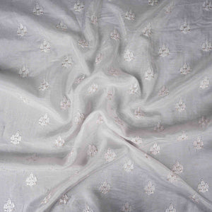 White Dyeable Buti embroidery Dola Silk Fabric VFS-31670 - TradeUNO