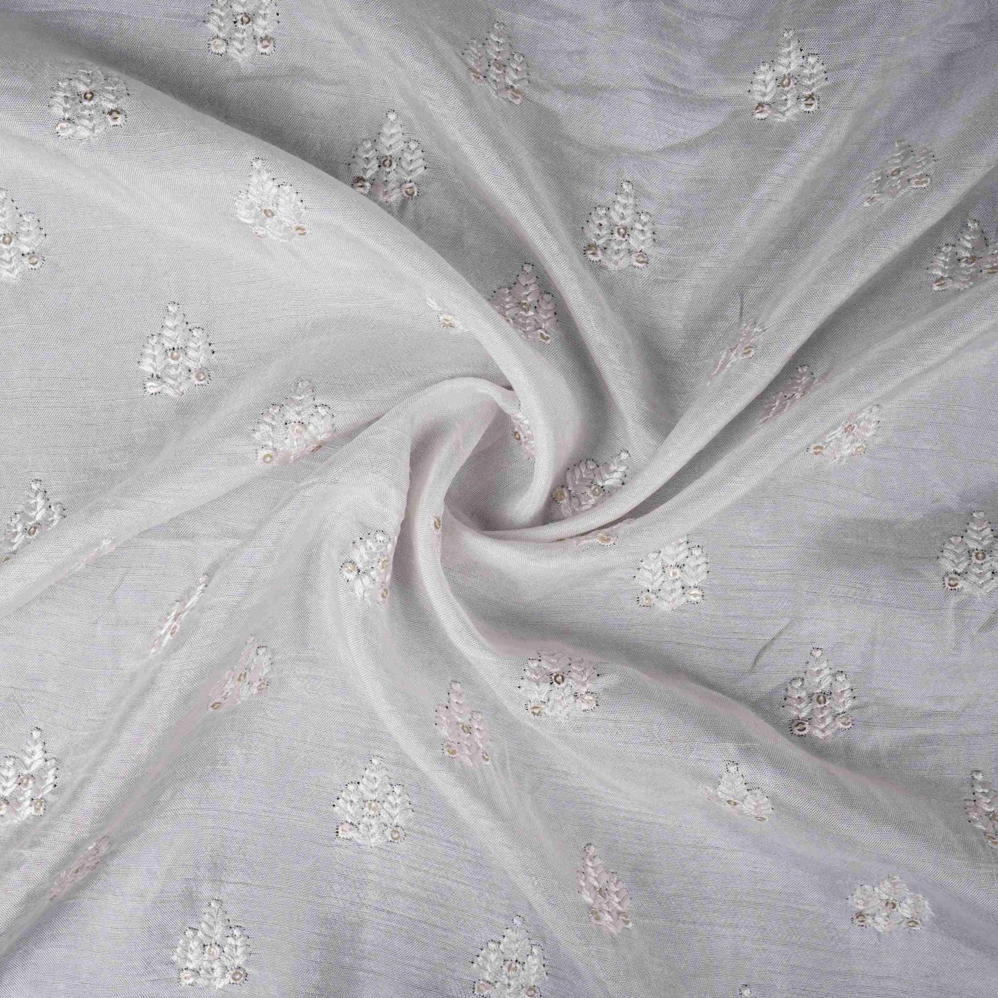 White Dyeable Buti embroidery Dola Silk Fabric VFS-31670