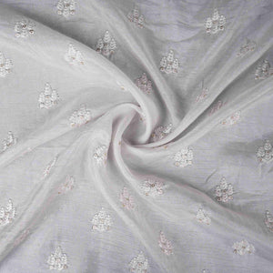 White Dyeable Buti embroidery Dola Silk Fabric VFS-31670 - TradeUNO