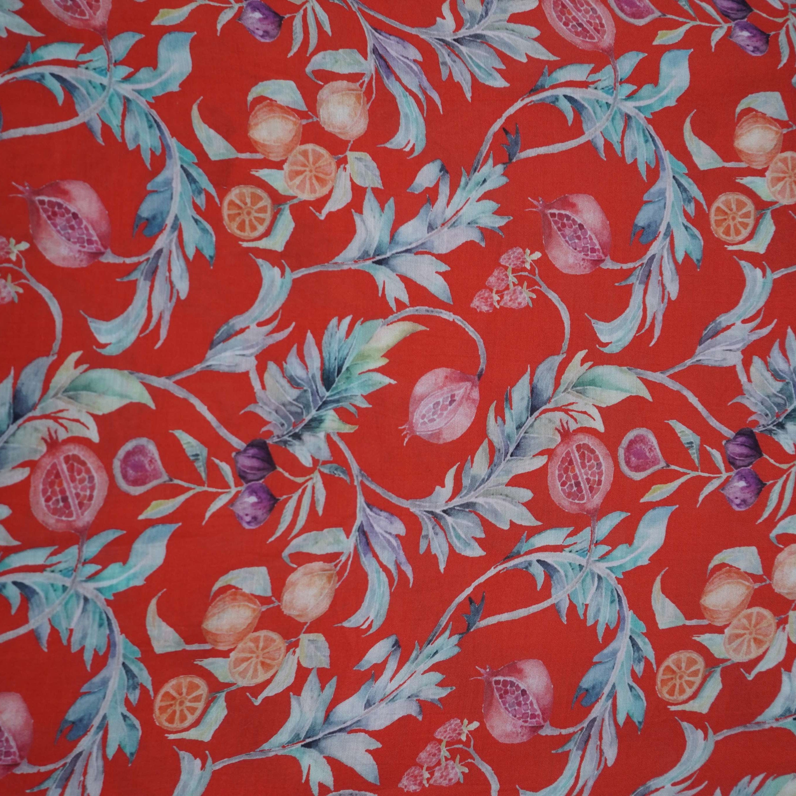 Red Tropical Print Muslin SSF-16193