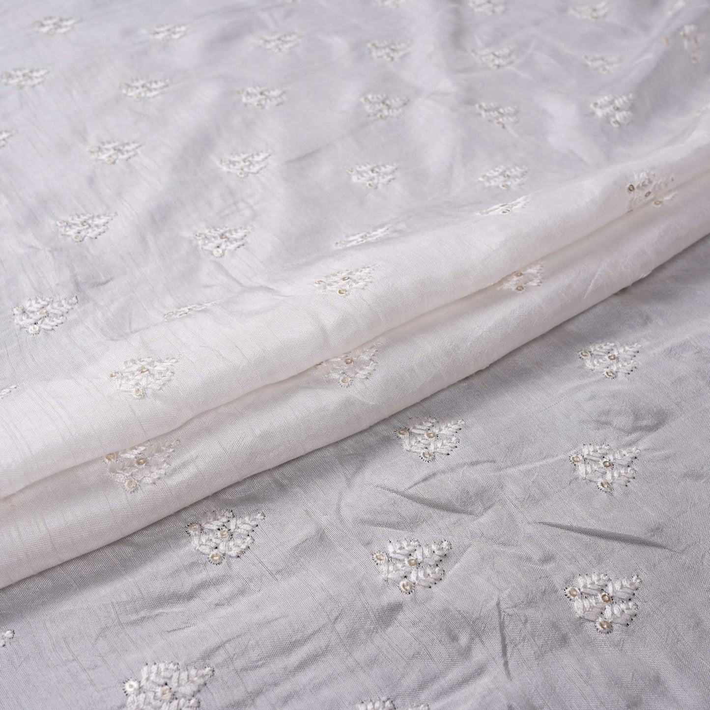 White Dyeable Buti embroidery Dola Silk Fabric VFS-31670