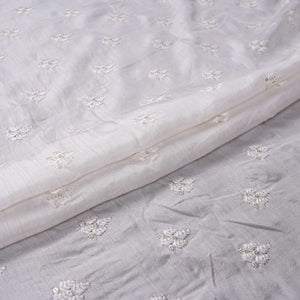 White Dyeable Buti embroidery Dola Silk Fabric VFS-31670 - TradeUNO