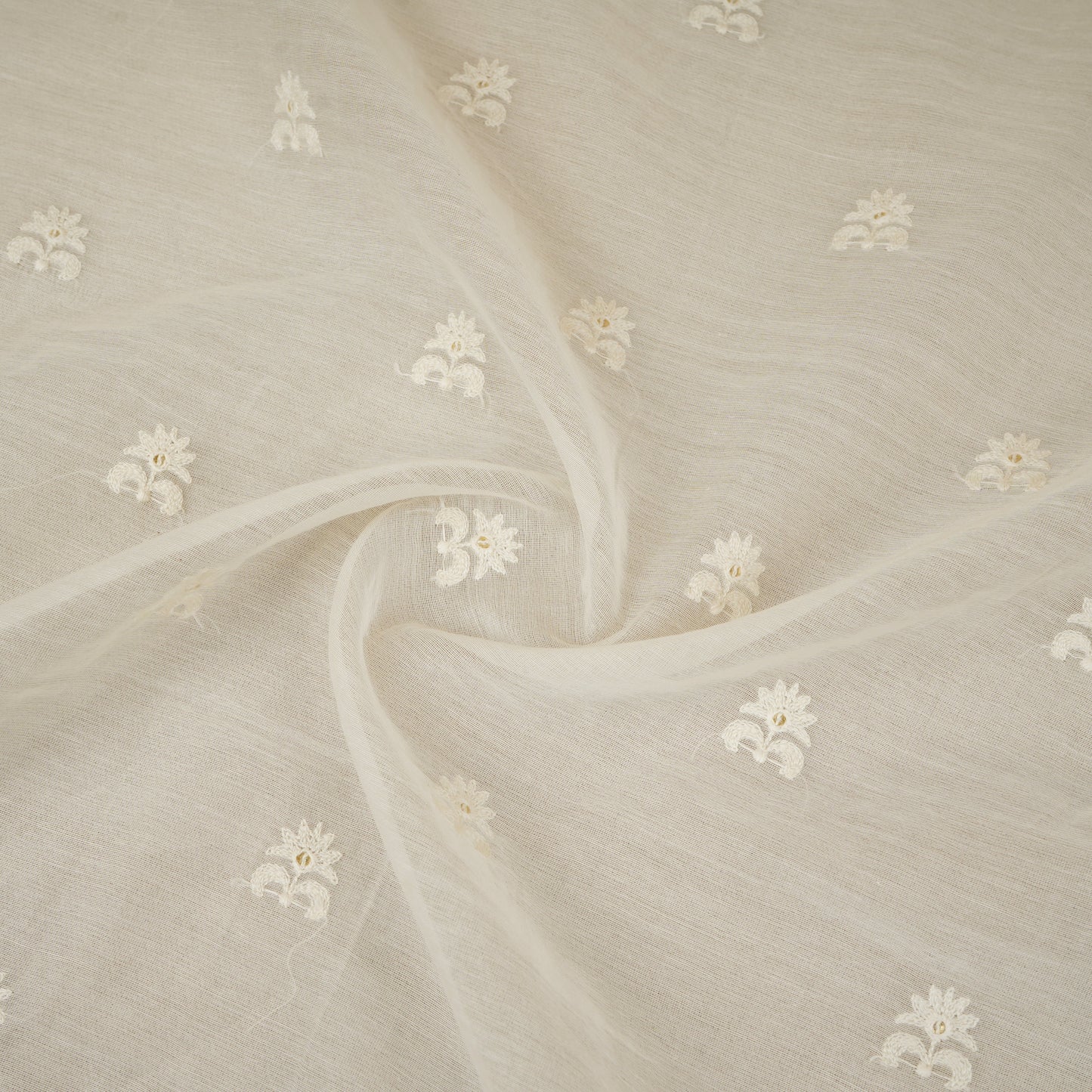Cream Floral Embroidery Dyeable Chanderi Silk Fabric VI-30072