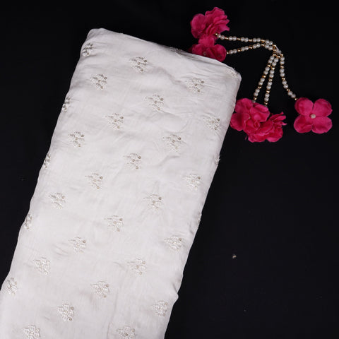 White Dyeable Buti embroidery Dola Silk Fabric VFS-31670