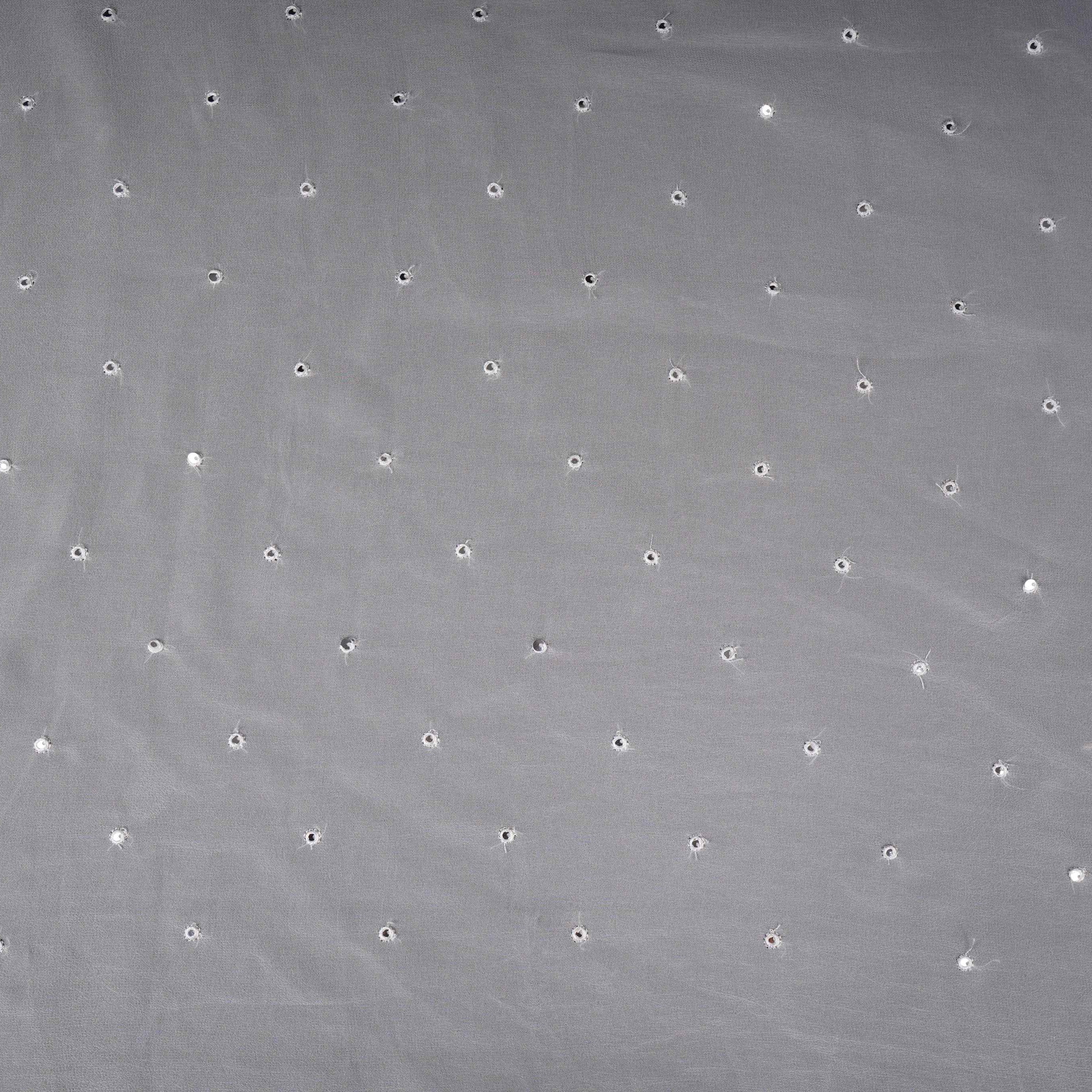 White Buti Mirror embroidery Georgette Fabric VFS-31690 - TradeUNO