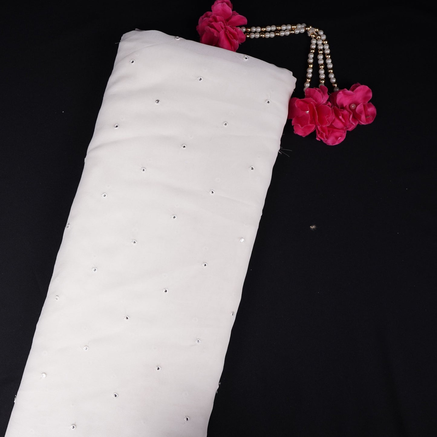 White Buti Mirror embroidery Georgette Fabric VFS-31690