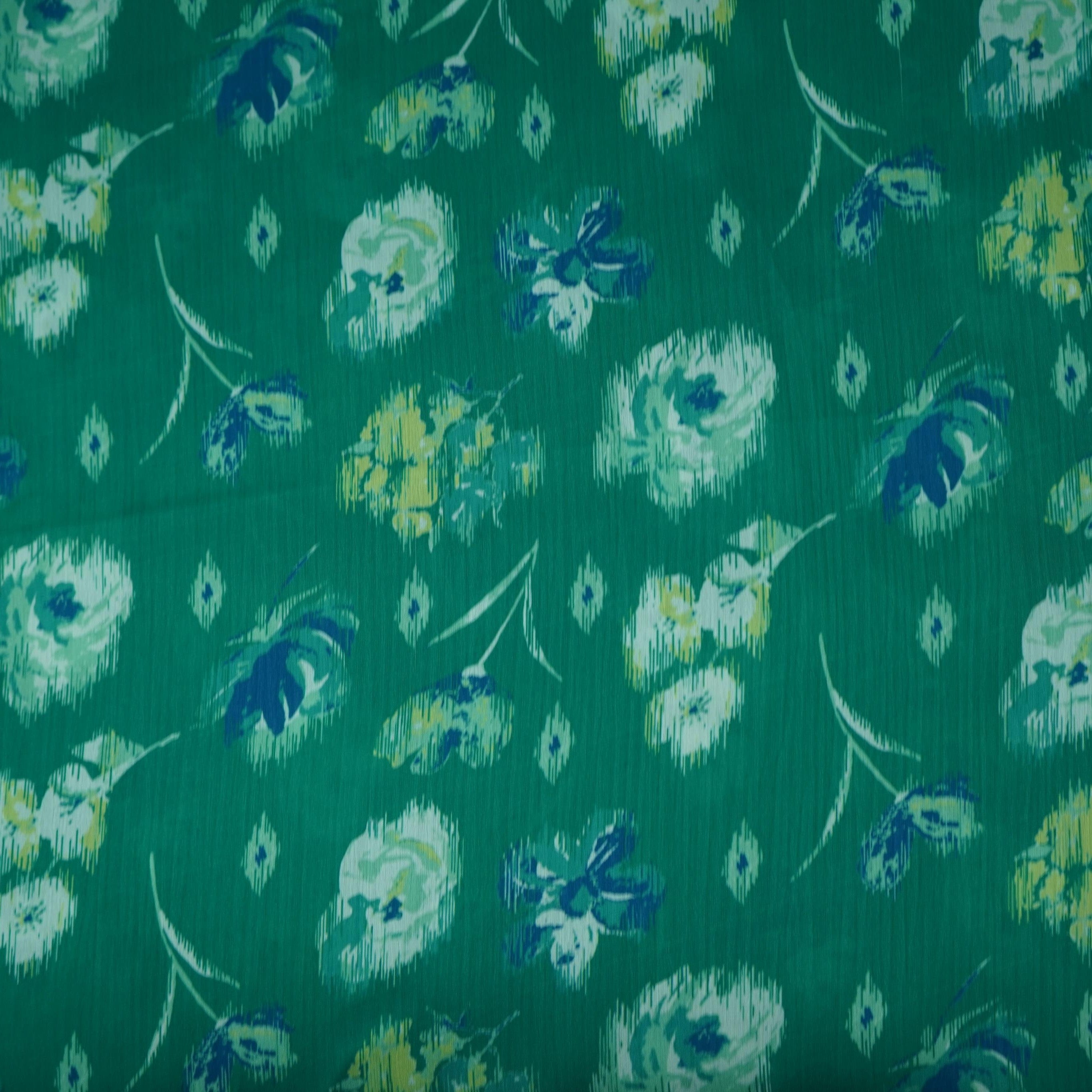 Premium Green Floral Print Satin Fabric SSF-13475