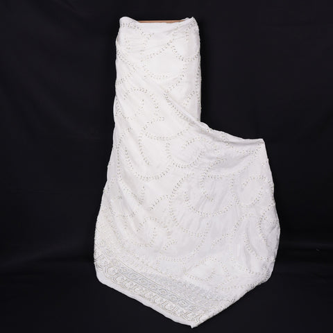 White Dyeable Pearl Cutdana embroidery Crepe Fabric VFS-31687