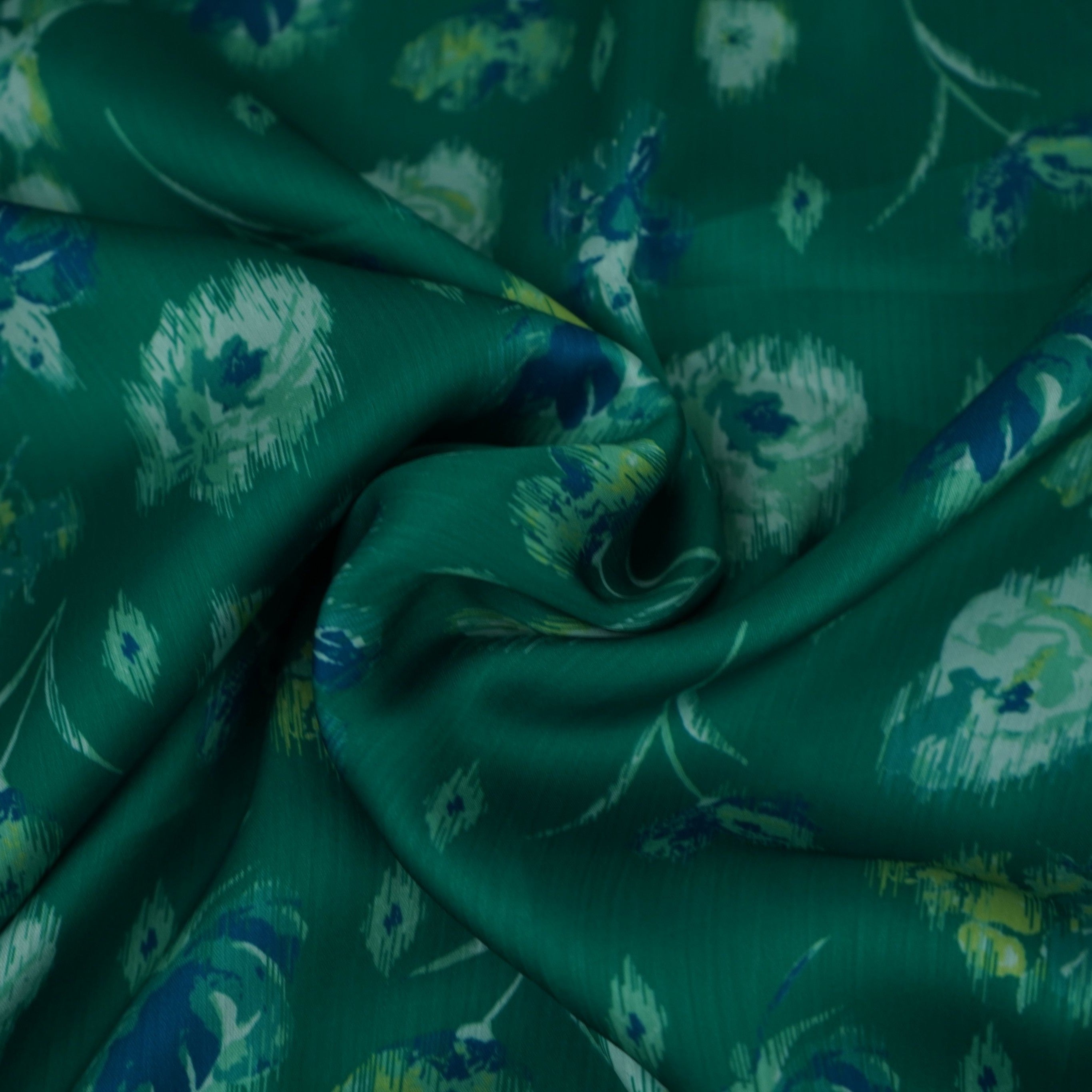 Premium Green Floral Print Satin Fabric SSF-13475