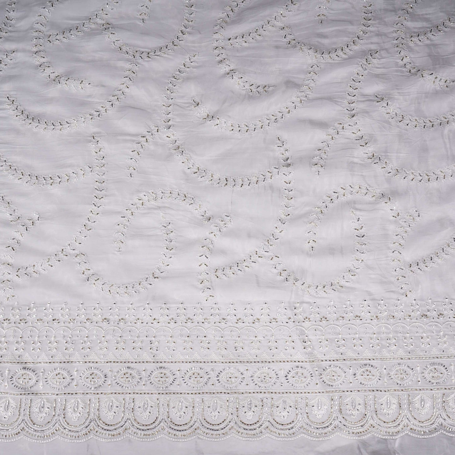 White Dyeable Pearl Cutdana embroidery Crepe Fabric VFS-31687