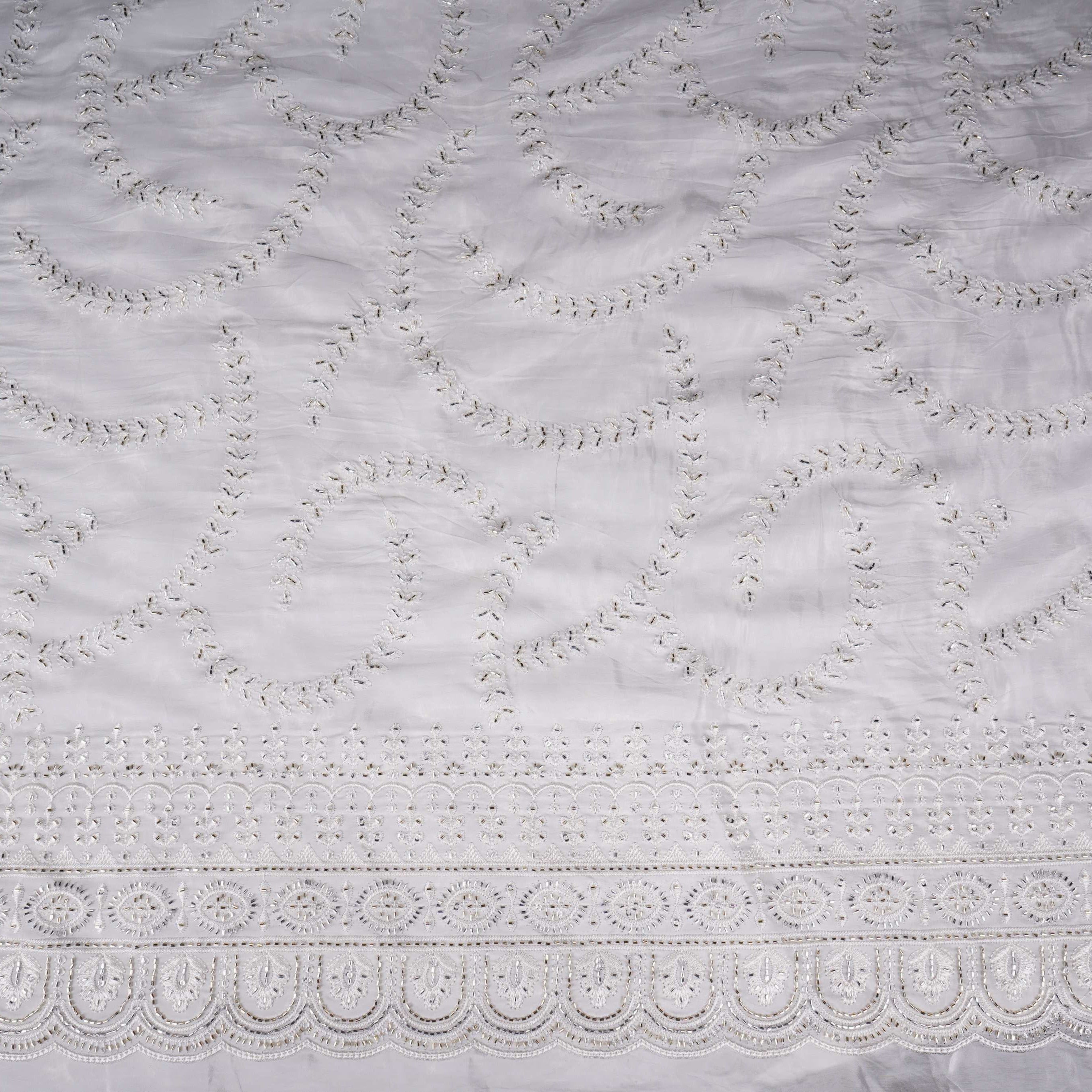 White Dyeable Pearl Cutdana embroidery Crepe Fabric VFS-31687 - TradeUNO