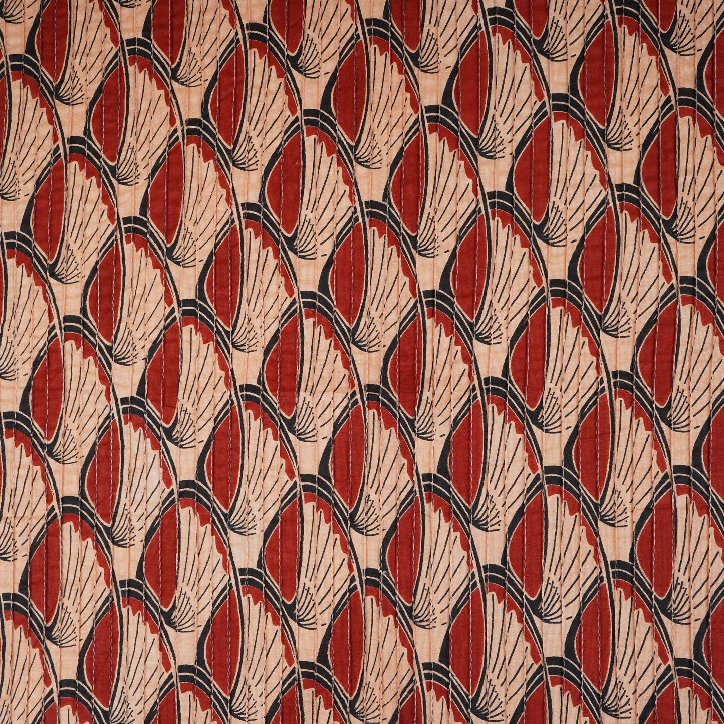Cream with Red Batik Print Pintuck Cotton Fabric MFR-29829