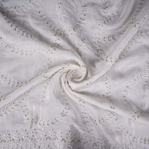 White Dyeable Pearl Cutdana embroidery Crepe Fabric VFS-31687 - TradeUNO