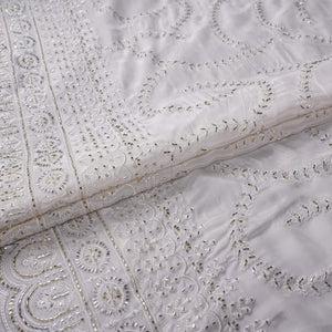 White Dyeable Pearl Cutdana embroidery Crepe Fabric VFS-31687 - TradeUNO