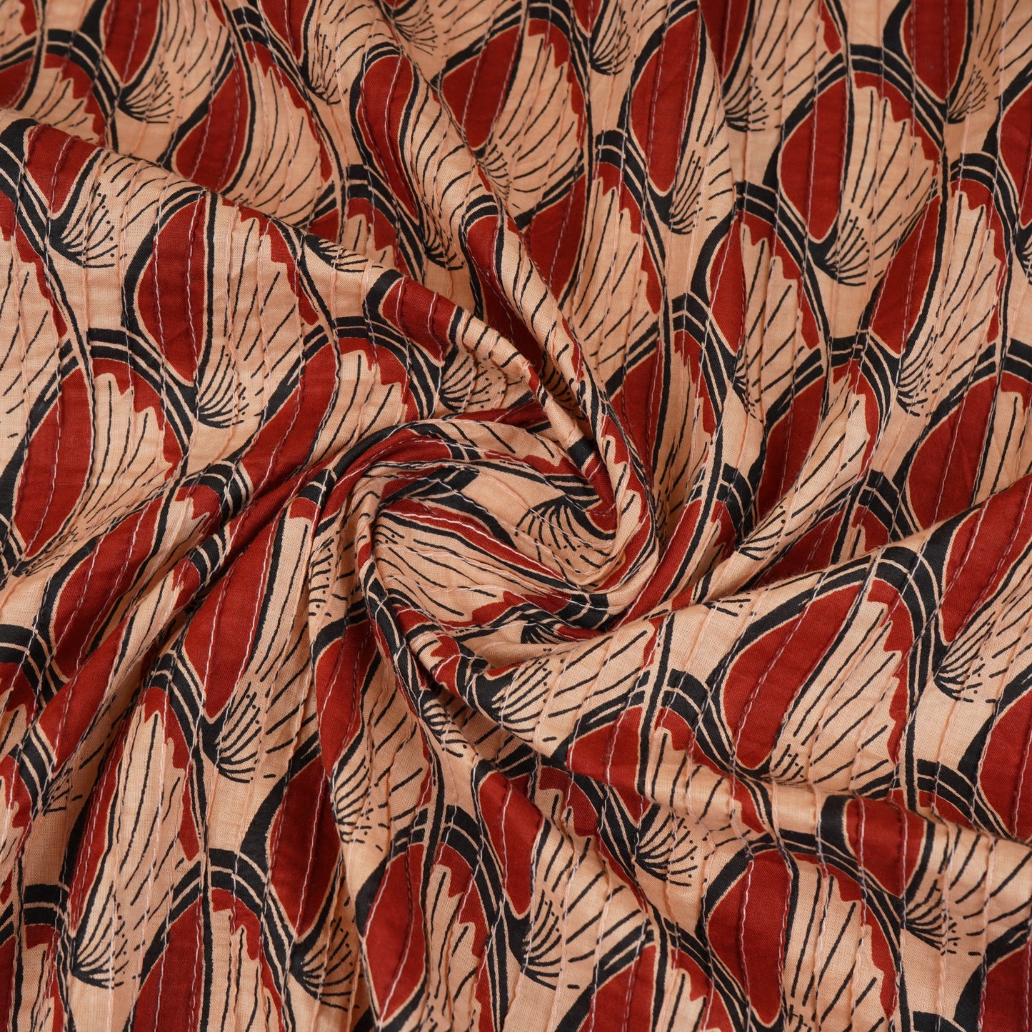 Cream with Red Batik Print Pintuck Cotton Fabric MFR-29829