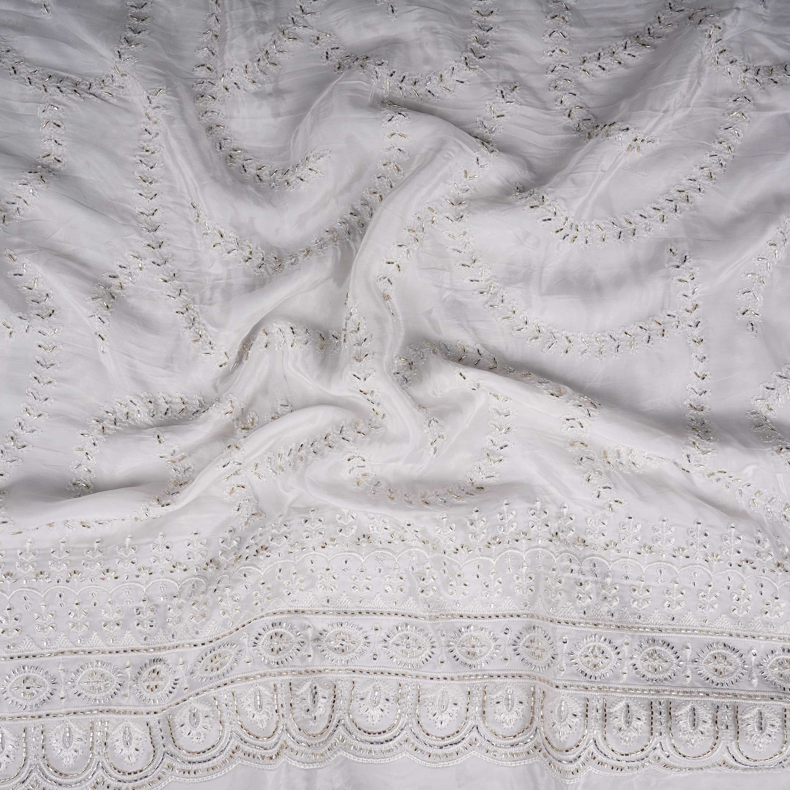 White Dyeable Pearl Cutdana embroidery Crepe Fabric VFS-31687 - TradeUNO