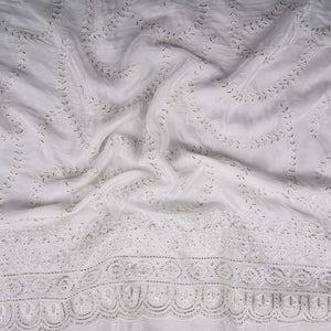 White Dyeable Pearl Cutdana embroidery Crepe Fabric VFS-31687 - TradeUNO