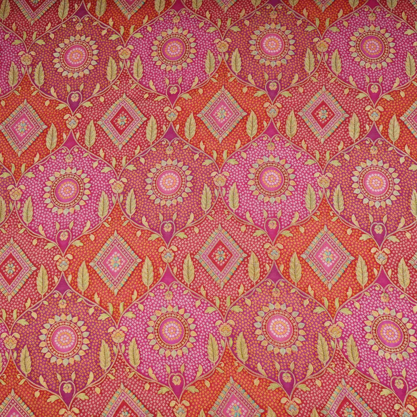 Magenta Pink Bandhani floral Georgette Jaal Fabric MTI-31548