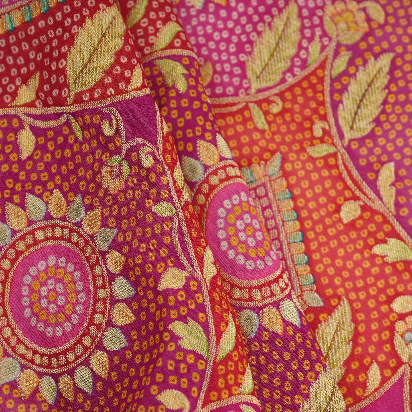 Magenta Pink Bandhani floral Georgette Jaal Fabric MTI-31548