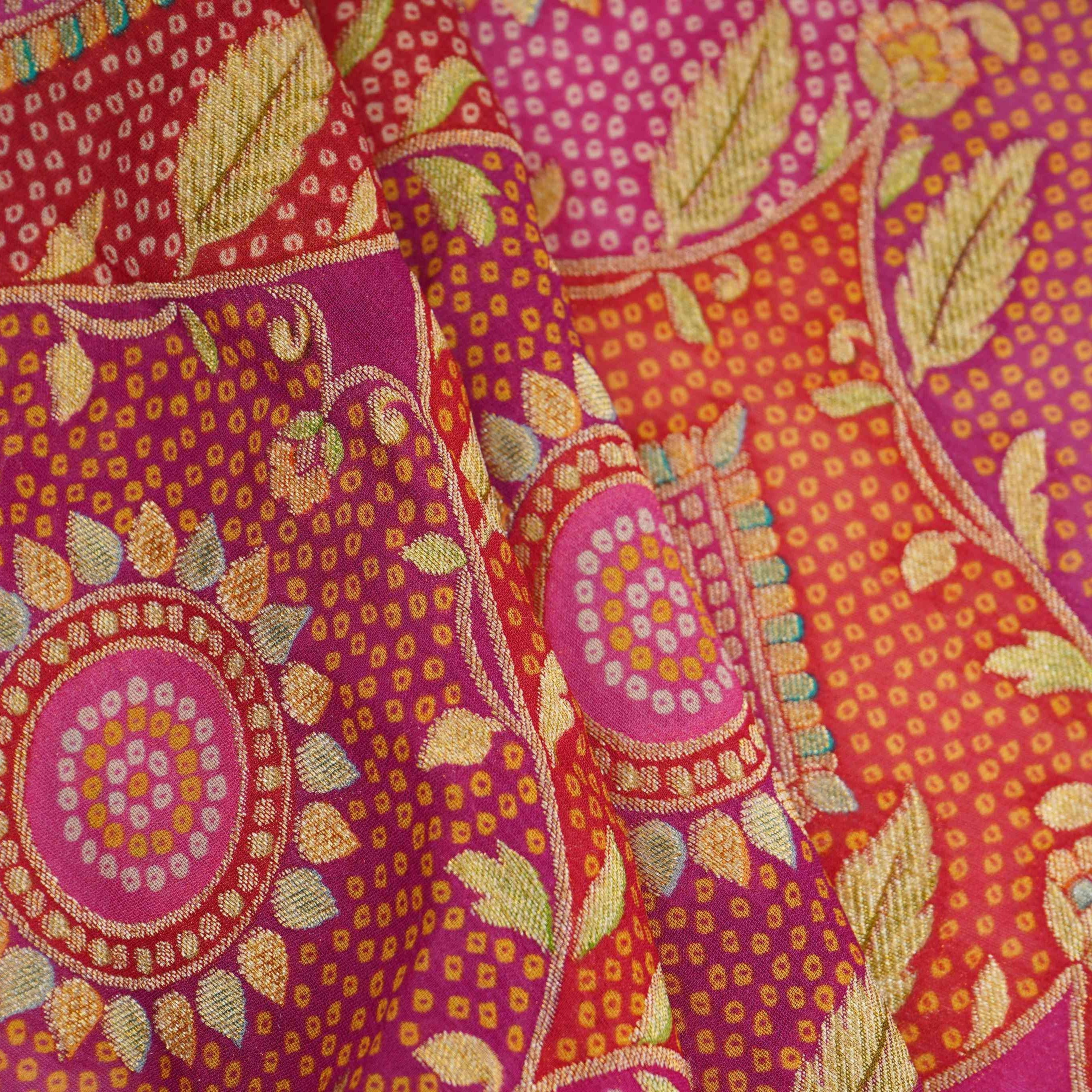 Magenta Pink Bandhani floral Georgette Jaal Fabric MTI-31548 - TradeUNO