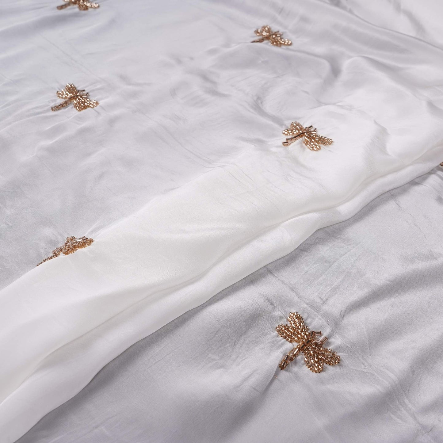 White dyeable thread cutdana embroidery Crepe Fabric VFS-31524