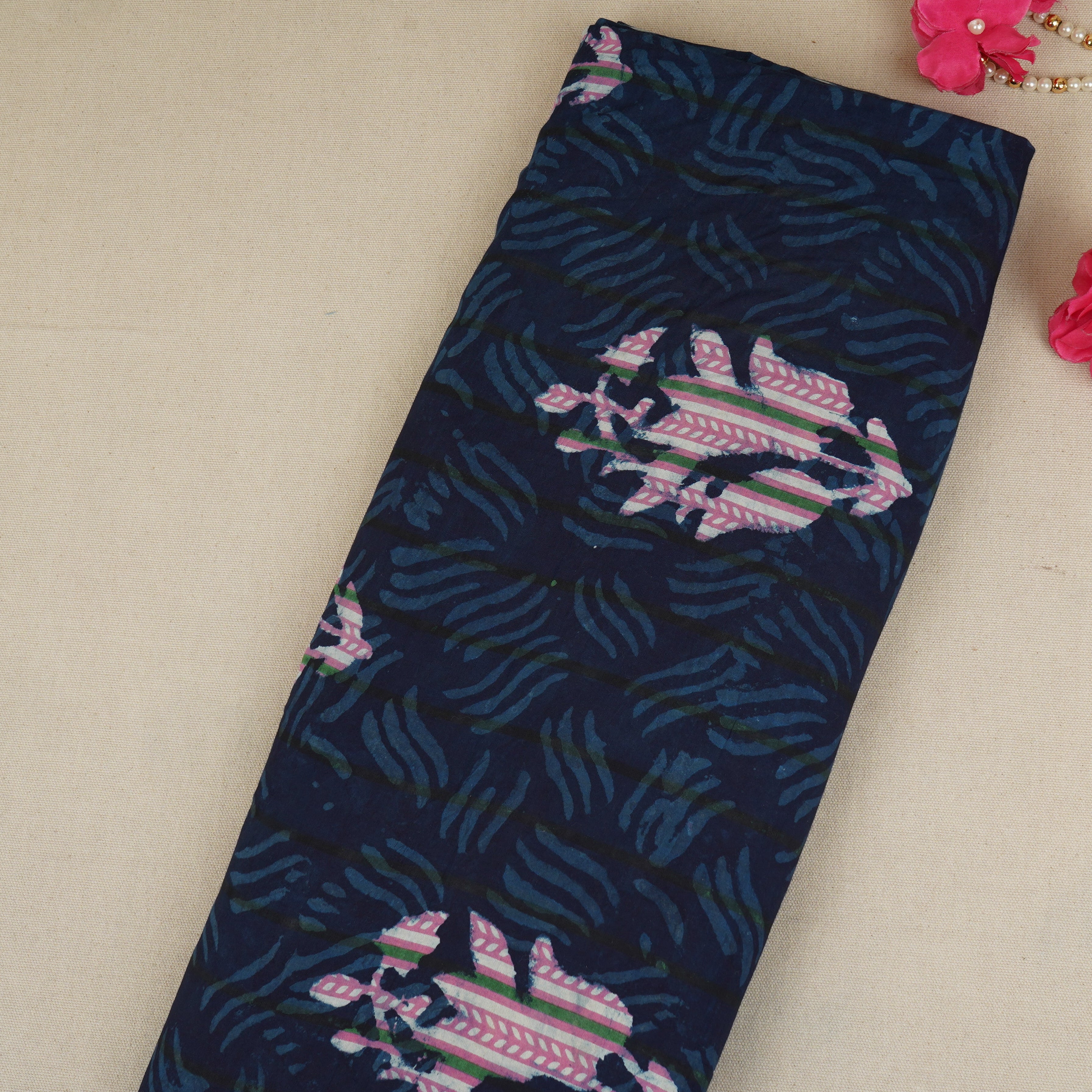 Indigo & White Floral Print Cotton Fabric MFR-29866 - TradeUNO