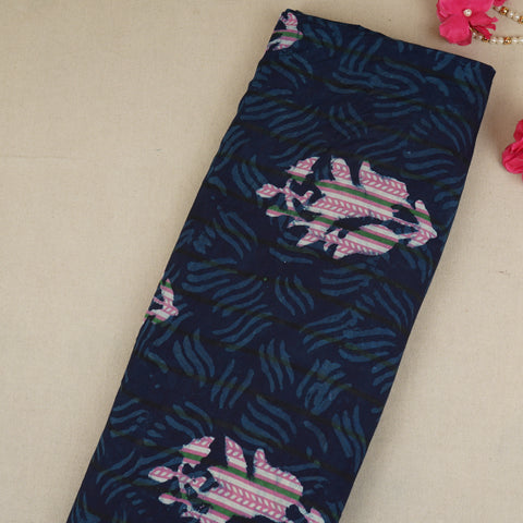 Indigo & White Floral Print Cotton Fabric MFR-29866