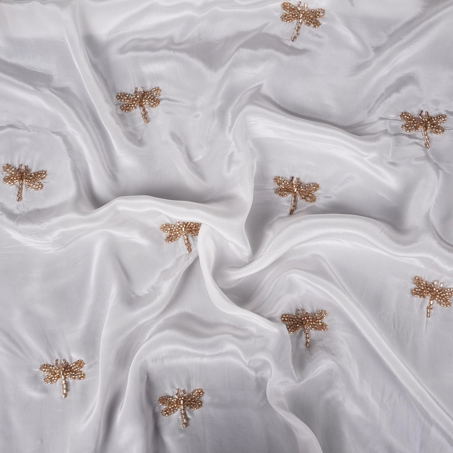 White dyeable thread cutdana embroidery Crepe Fabric VFS-31524