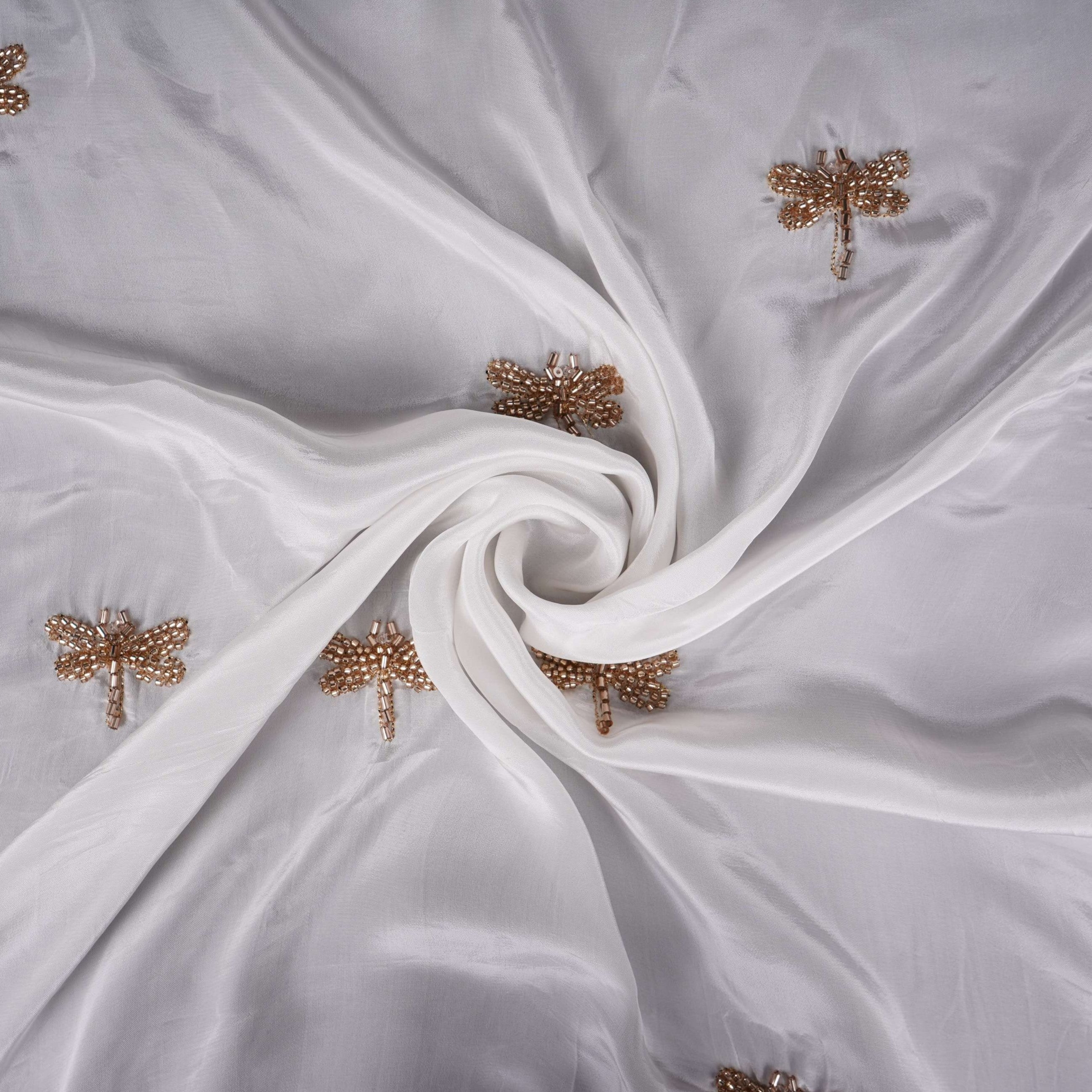 White dyeable thread cutdana embroidery Crepe Fabric VFS-31524 - TradeUNO