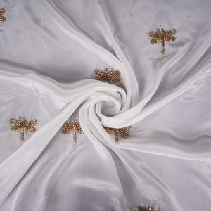 White dyeable thread cutdana embroidery Crepe Fabric VFS-31524 - TradeUNO