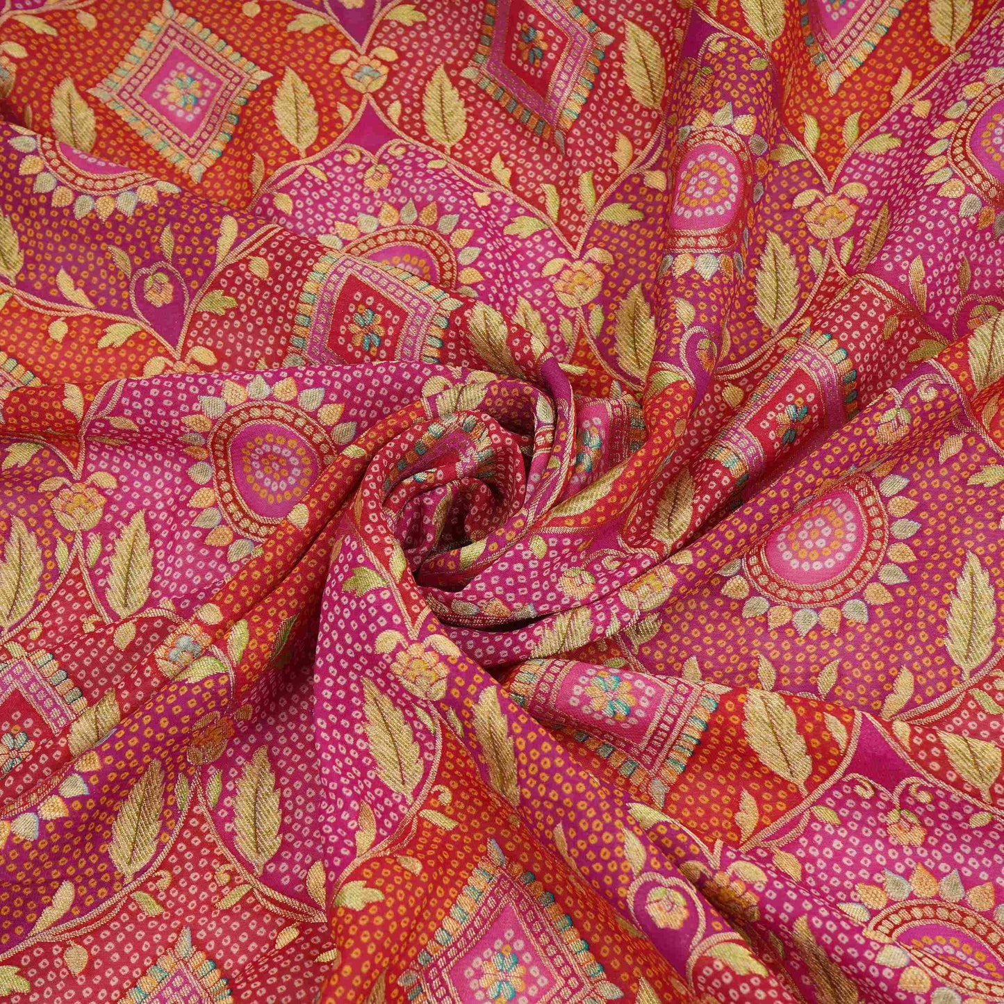 Magenta Pink Bandhani floral Georgette Jaal Fabric MTI-31548