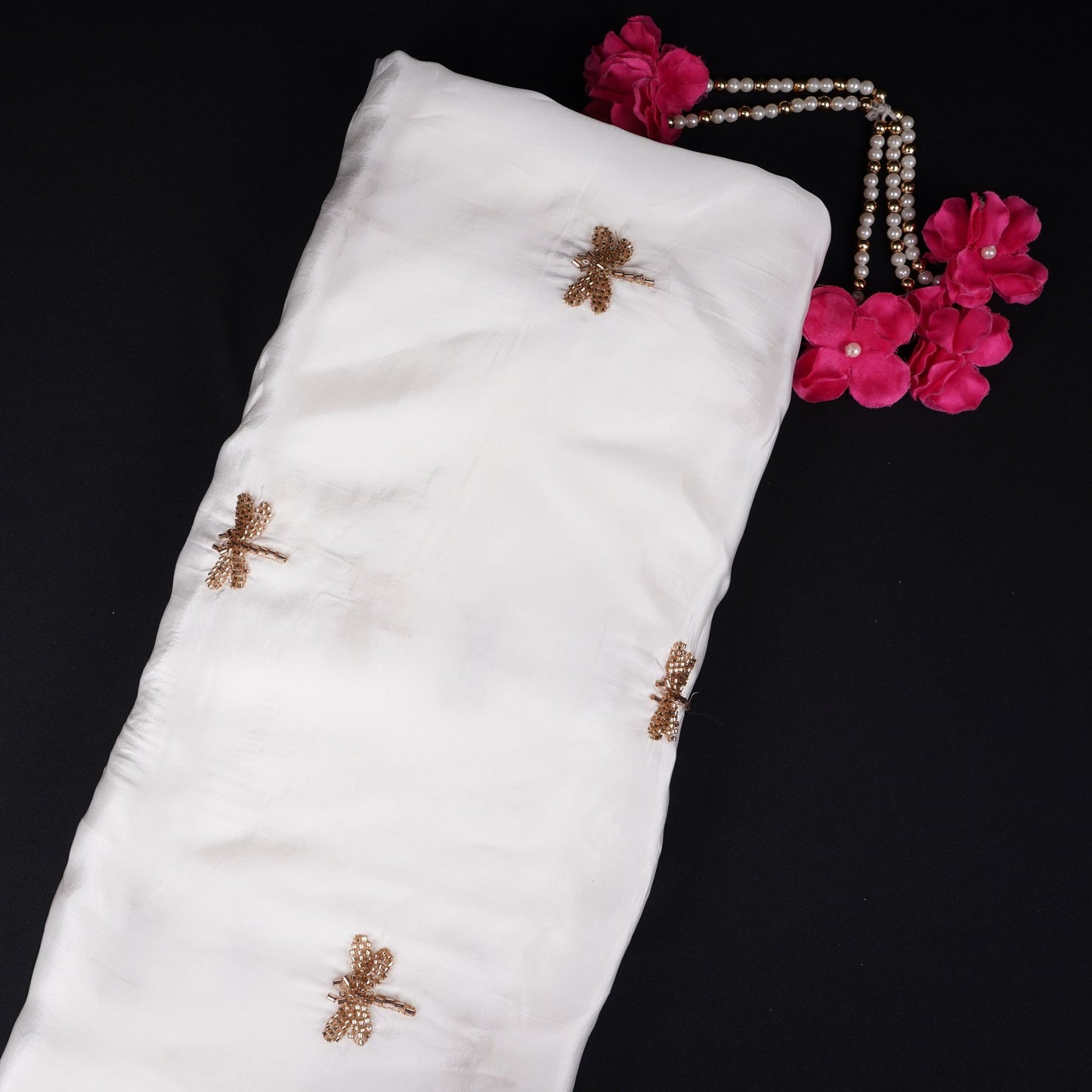 White dyeable thread cutdana embroidery Crepe Fabric VFS-31524