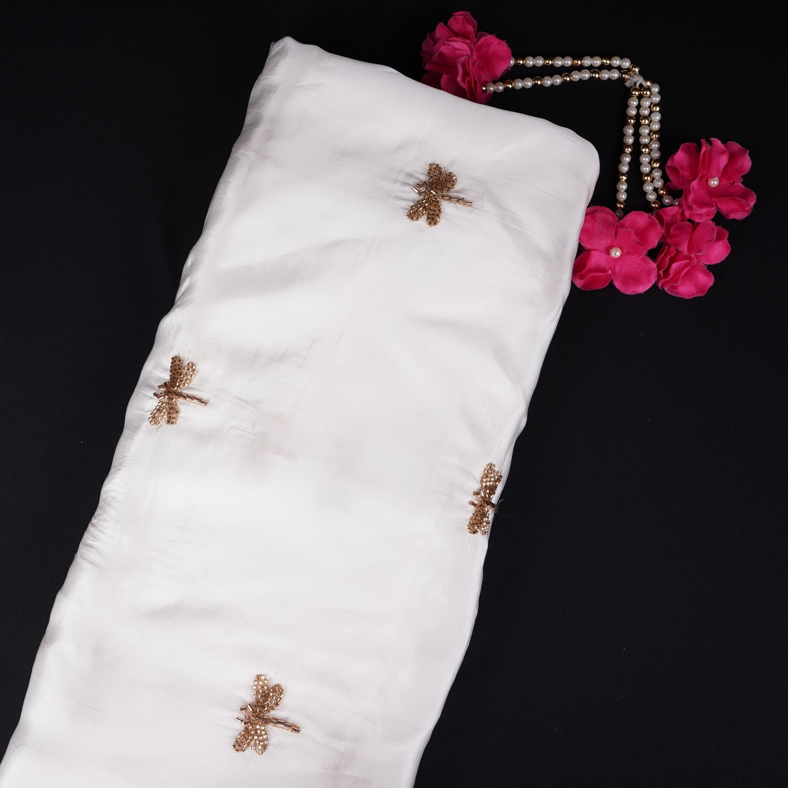 White dyeable thread cutdana embroidery Crepe Fabric VFS-31524 - TradeUNO
