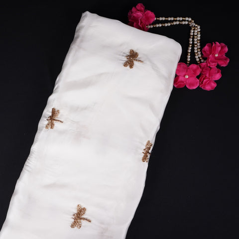 White dyeable thread cutdana embroidery Crepe Fabric VFS-31524