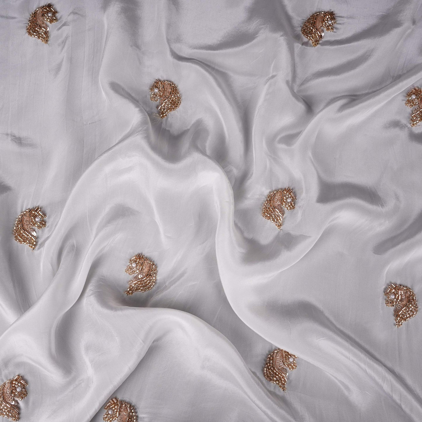 White dyeable thread cutdana embroidery Crepe Fabric VFS-31523