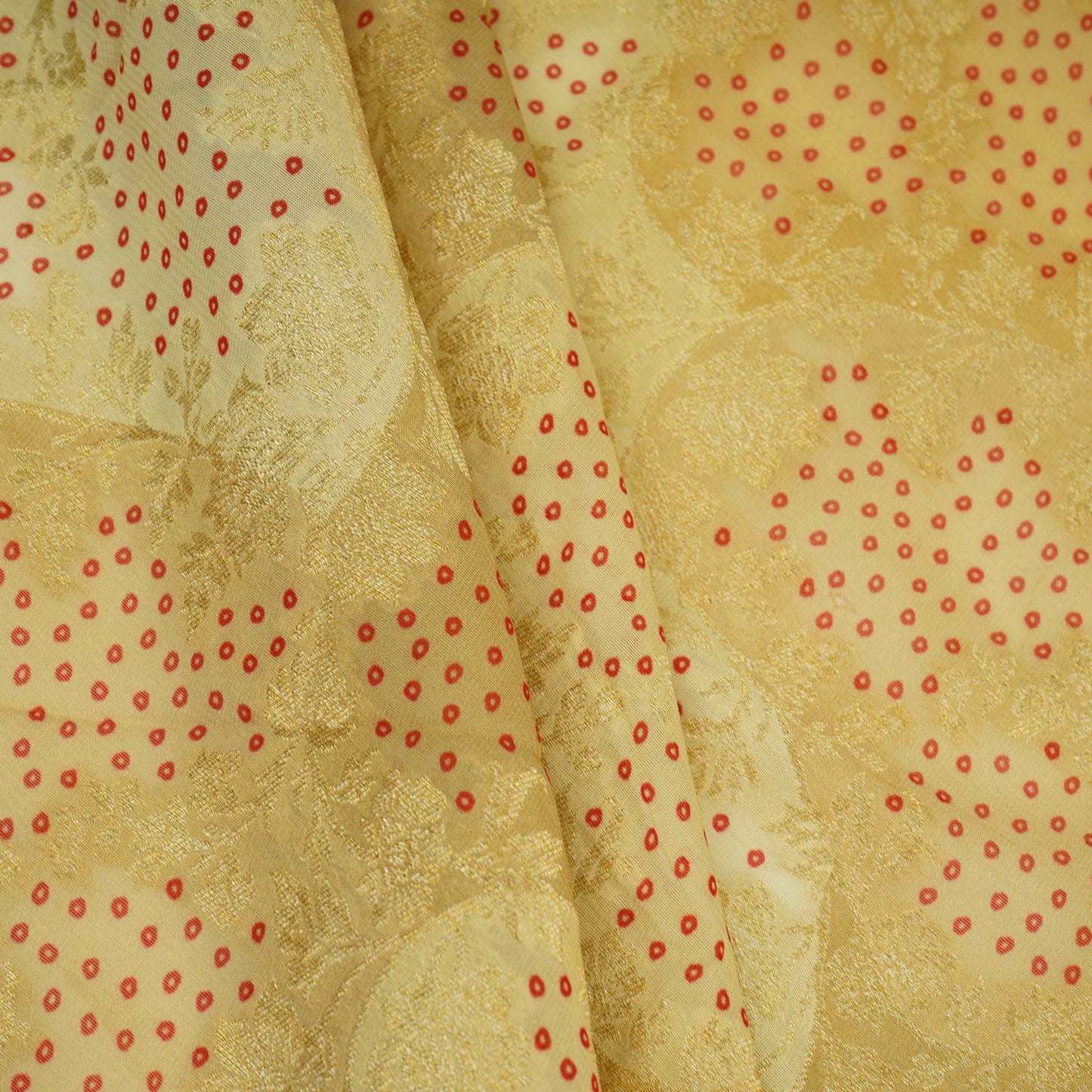 Ivory with Light Green Bandhani floral Georgette Jaal Fabric MTI-31550