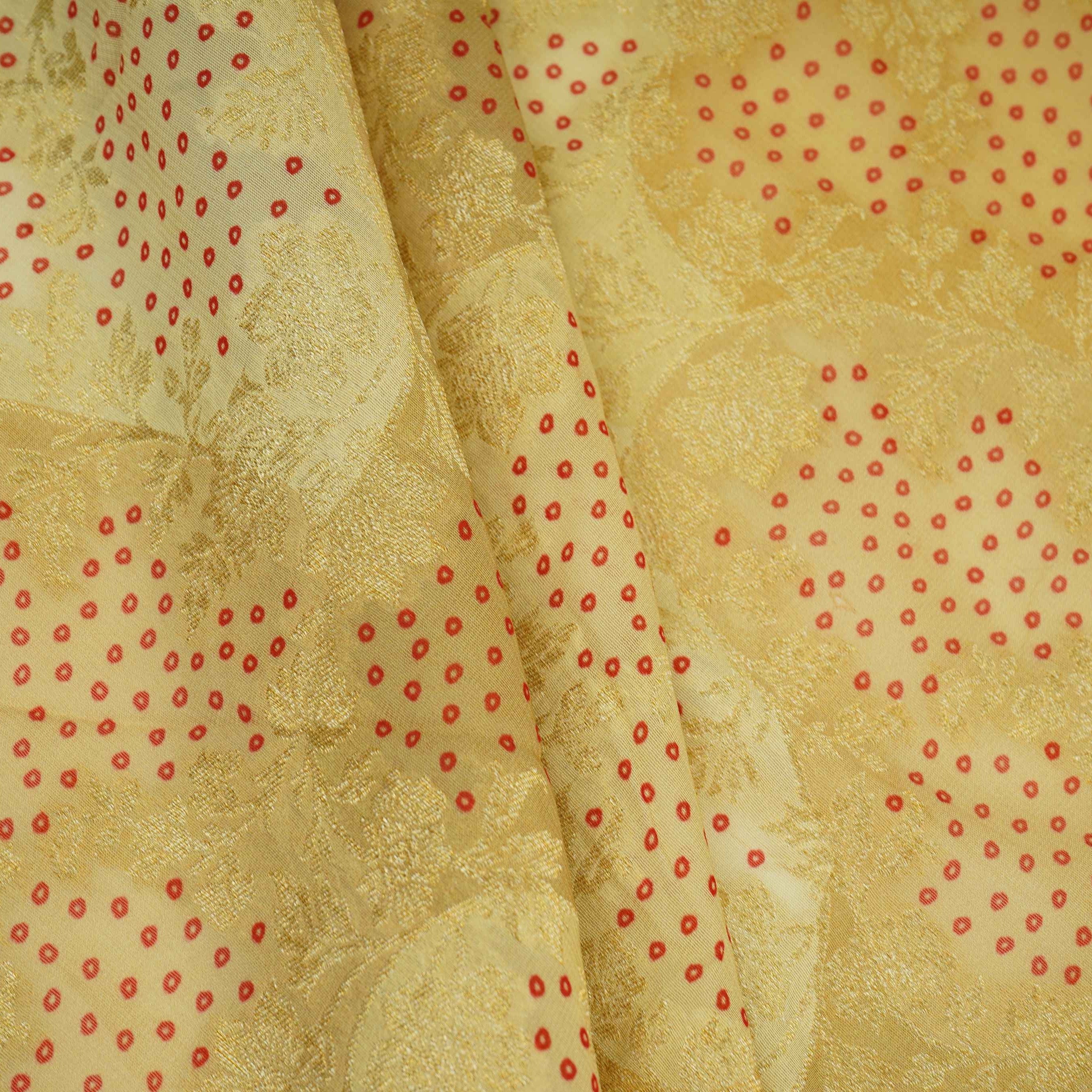 Ivory with Light Green Bandhani floral Georgette Jaal Fabric MTI-31550 - TradeUNO