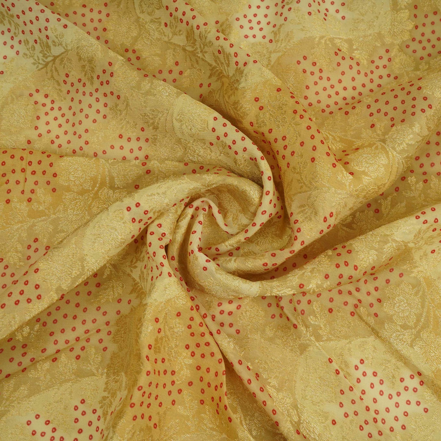 Ivory with Light Green Bandhani floral Georgette Jaal Fabric MTI-31550
