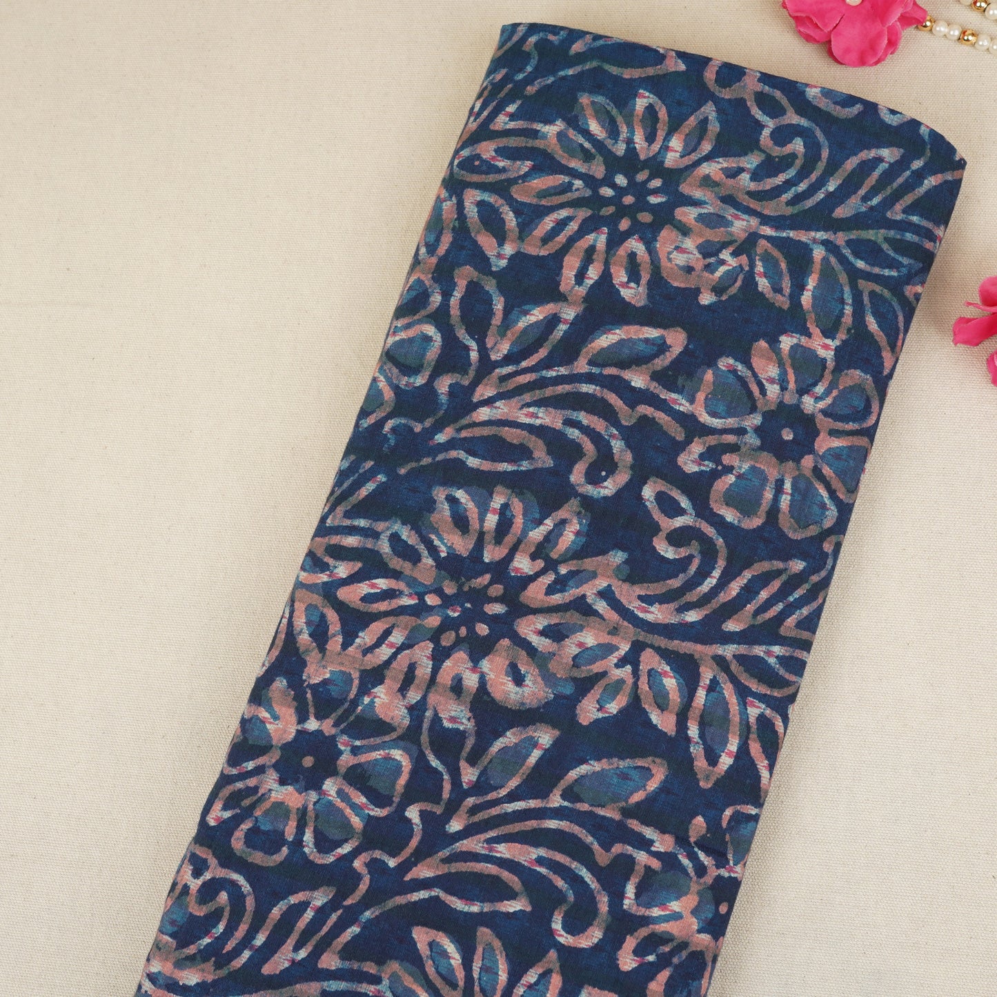 Indigo & White Floral Print Cotton Fabric MFR-29864