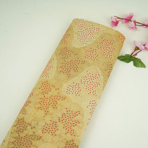 Ivory with Light Green Bandhani floral Georgette Jaal Fabric MTI-31550