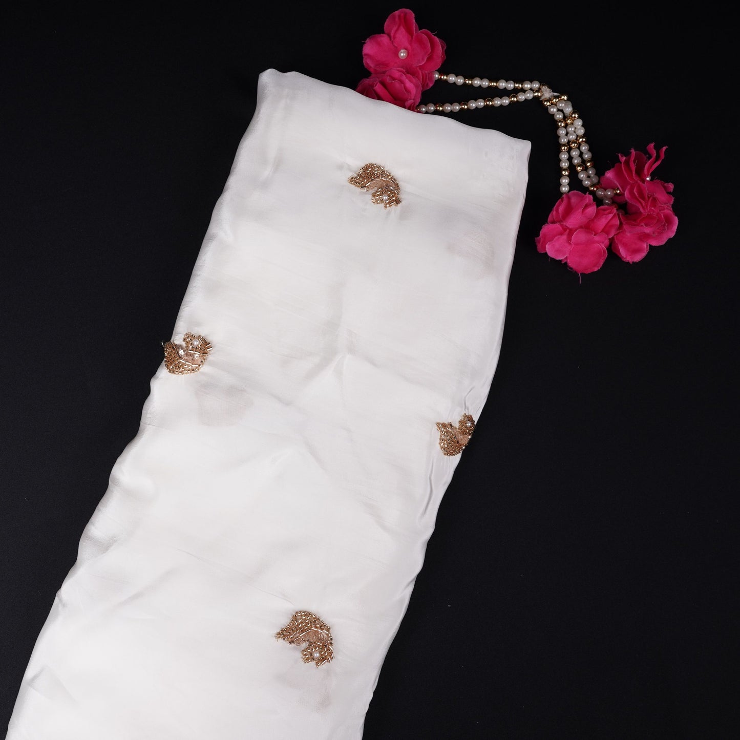 White dyeable thread cutdana embroidery Crepe Fabric VFS-31523