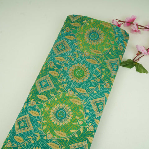 Teal Blue & Parrot Green Bandhani floral Georgette Jaal Fabric MTI-31549