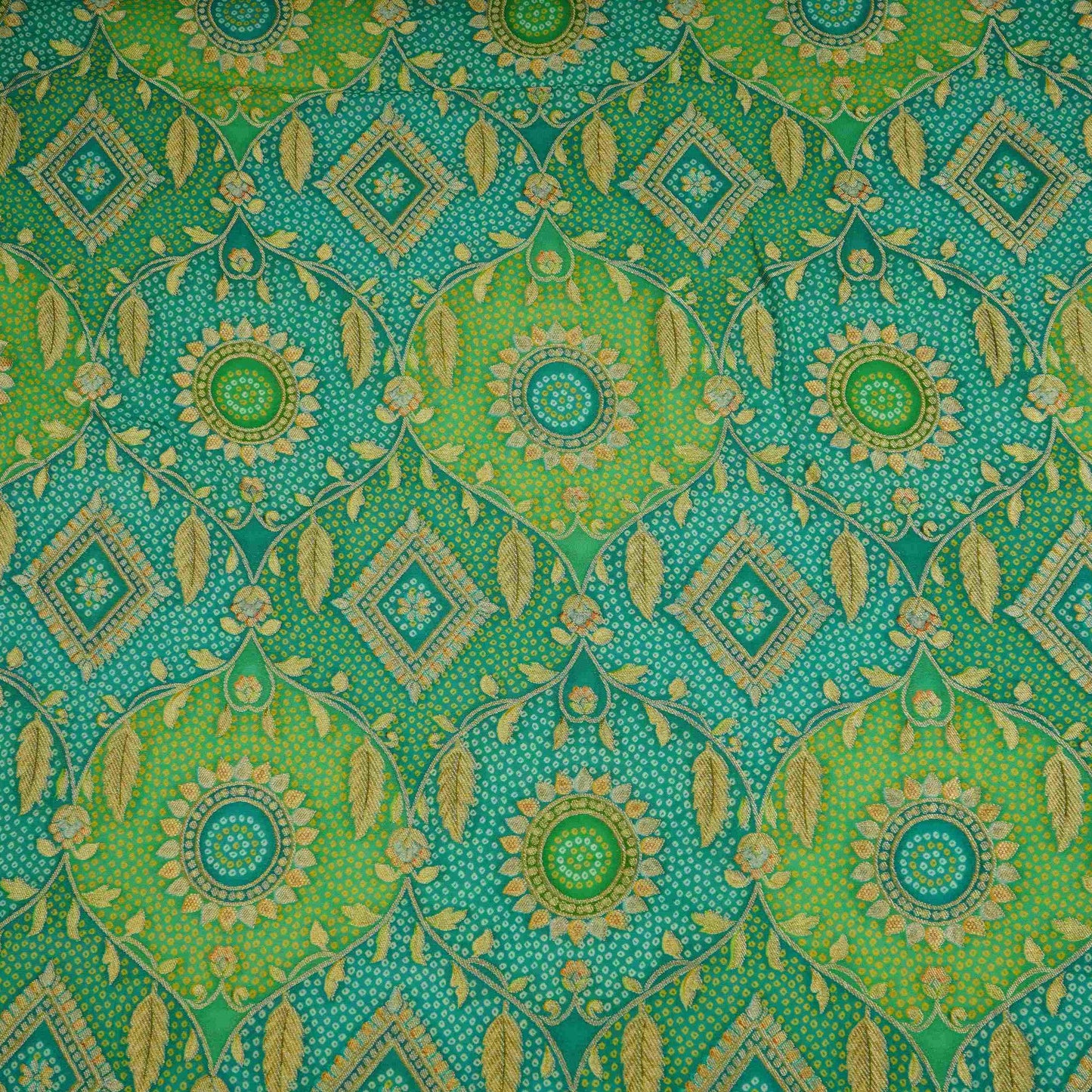 Teal Blue & Parrot Green Bandhani floral Georgette Jaal Fabric MTI-31549