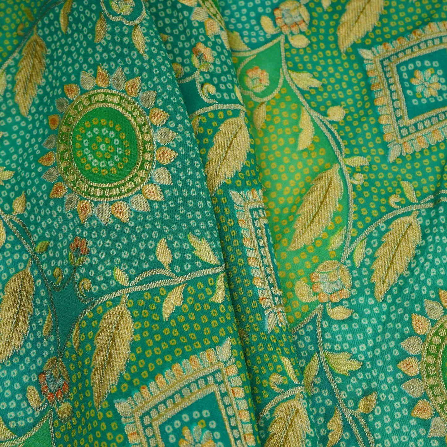 Teal Blue & Parrot Green Bandhani floral Georgette Jaal Fabric MTI-31549