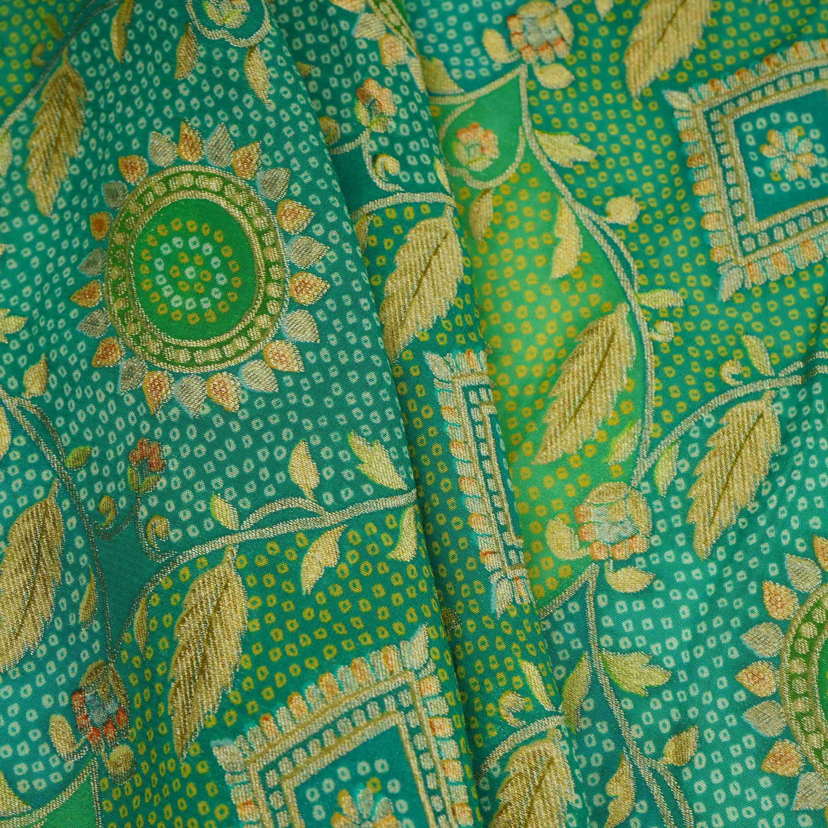 Teal Blue & Parrot Green Bandhani floral Georgette Jaal Fabric MTI-31549 - TradeUNO